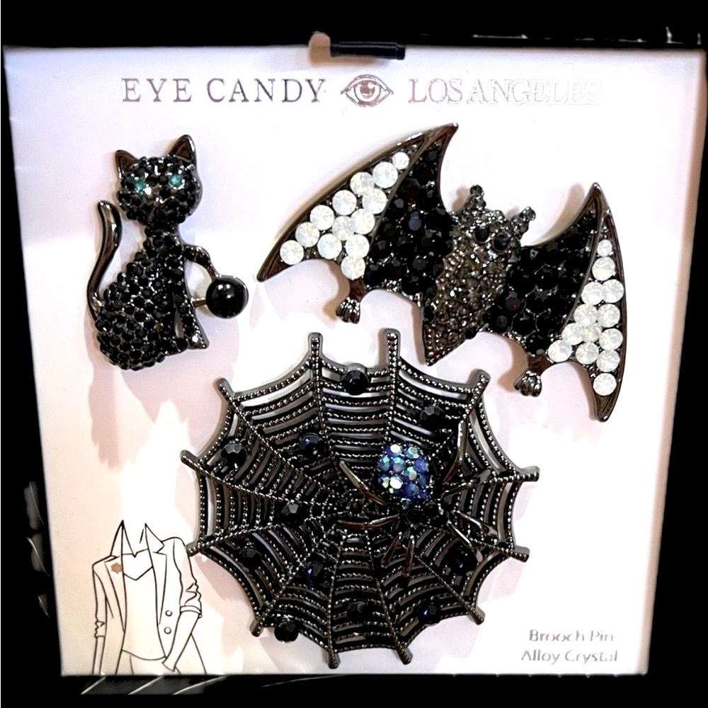 NWT ⚜️🖤⚜️ Eye Candy Los Angeles Gorgeous Halloween Whimsy Brooch Pin Set of 3